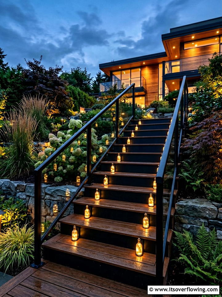 Steps and risers bottle decor - 25 garden decor ideas with bottle lights