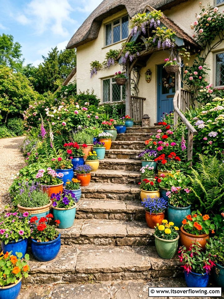 Steps with Flower Pots - 25 backyard decorating ideas with planters