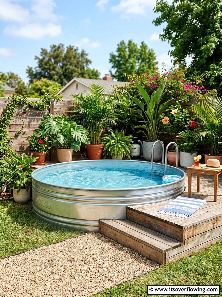 Stock Tank Pool - 25 backyard decorating ideas with farmhouse accents