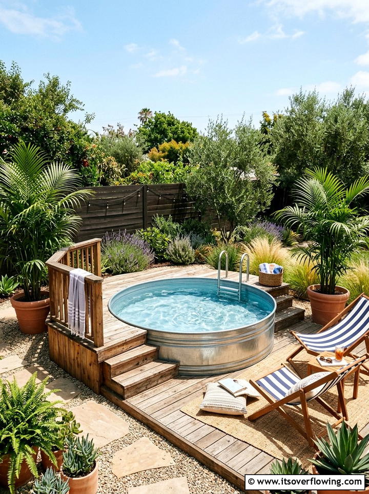 Stock tank pool area - 25 backyard ideas with cozy corner
