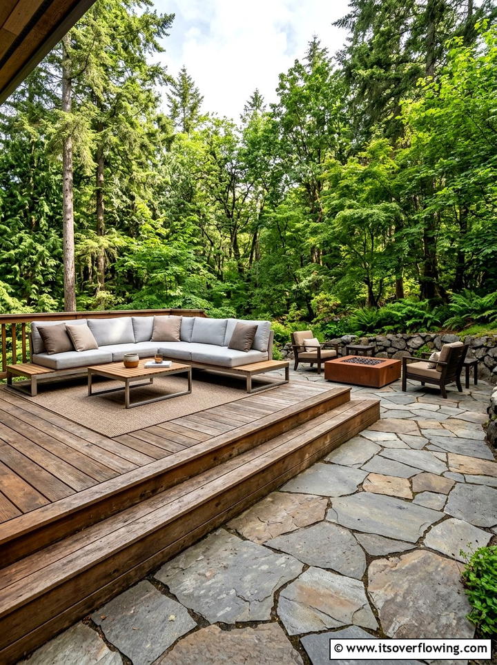 Stone And Wood Mixed Deck - 25 garden ideas with deck