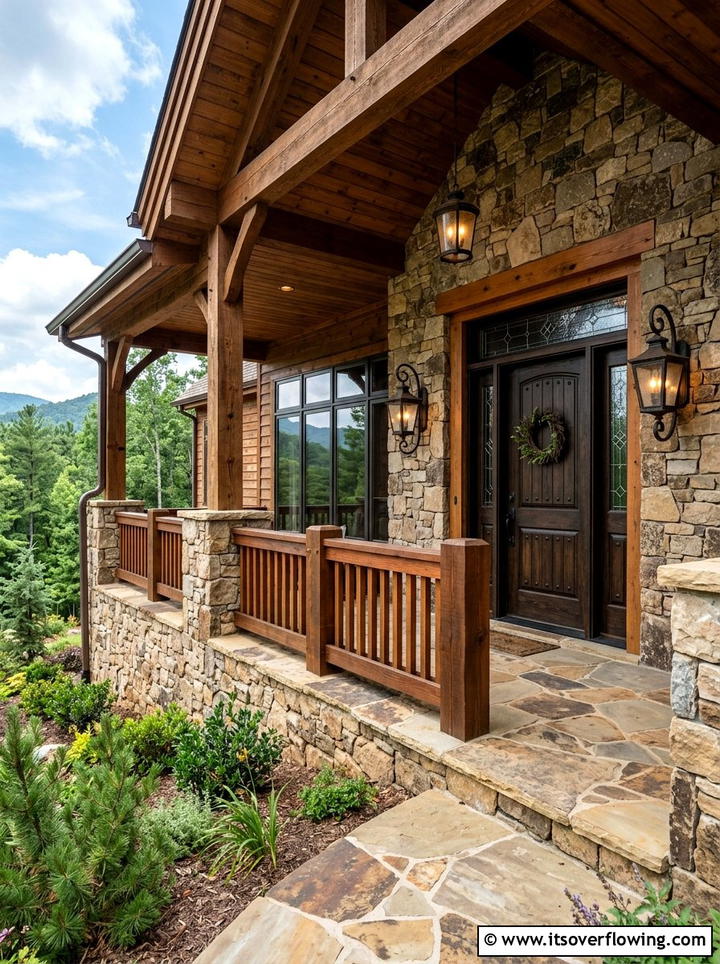 Stone Base With Wood Railing - 25 front porch ideas with railings