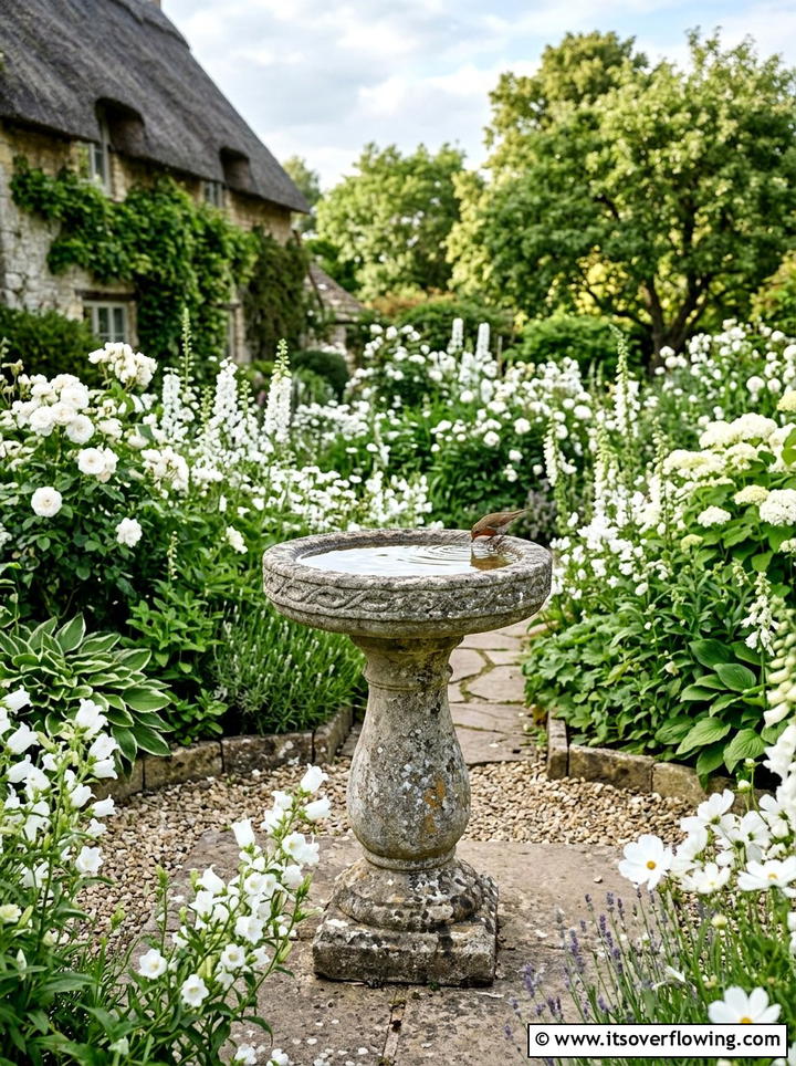 Stone Bird Bath - 25 garden decor ideas with neutral tones