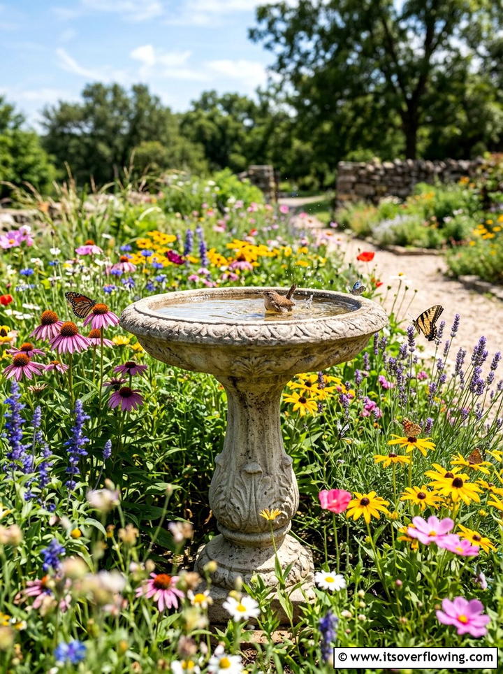 Stone Bird Bath - 25 garden decor ideas with stone accents