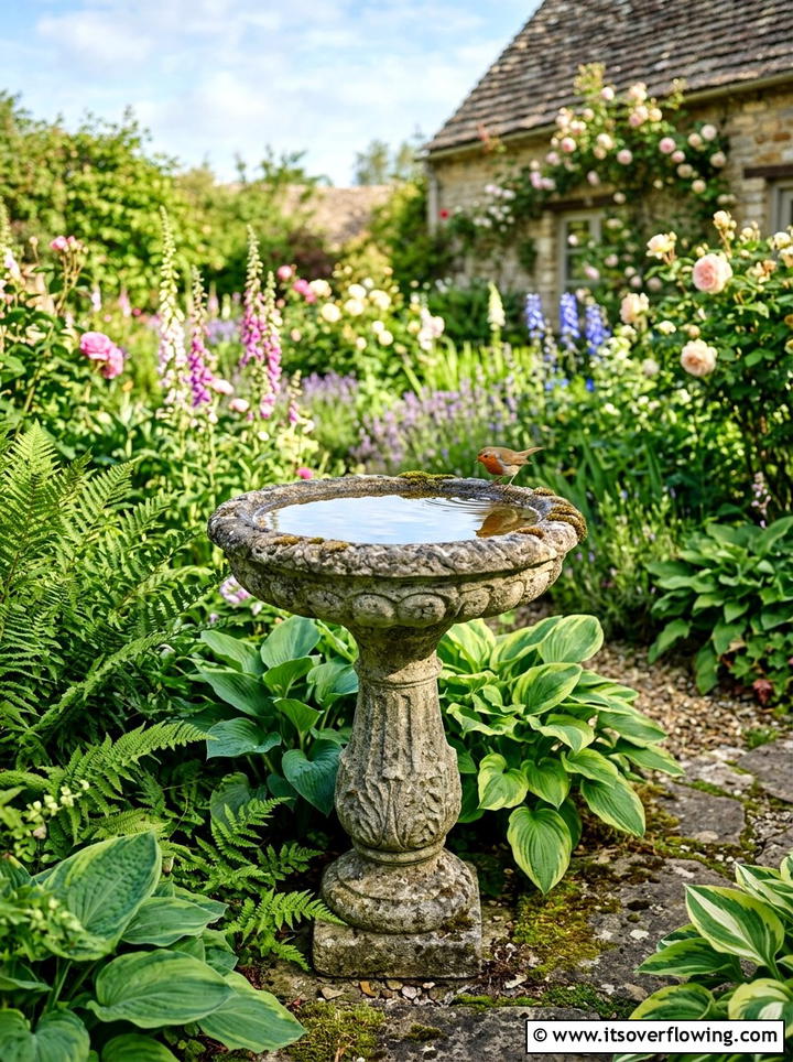 Stone Bird Bath - 25 small garden ideas with cottage style
