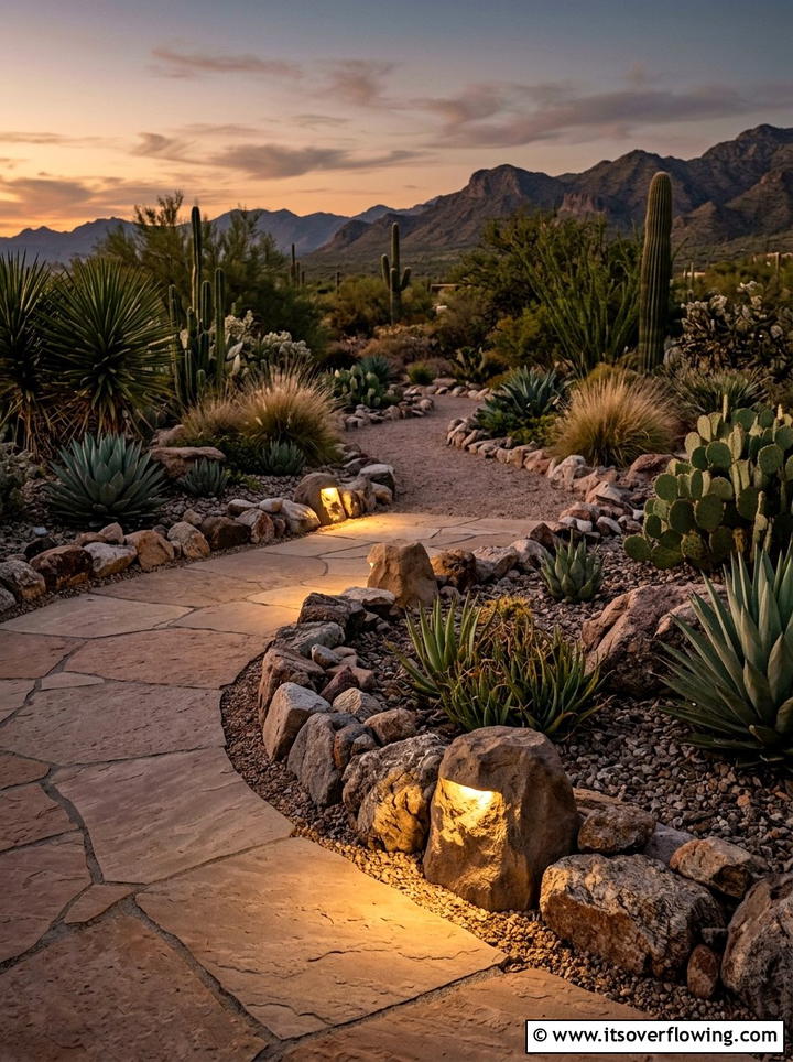 Stone Border Path Lights - 25 backyard decorating ideas with pathway lights