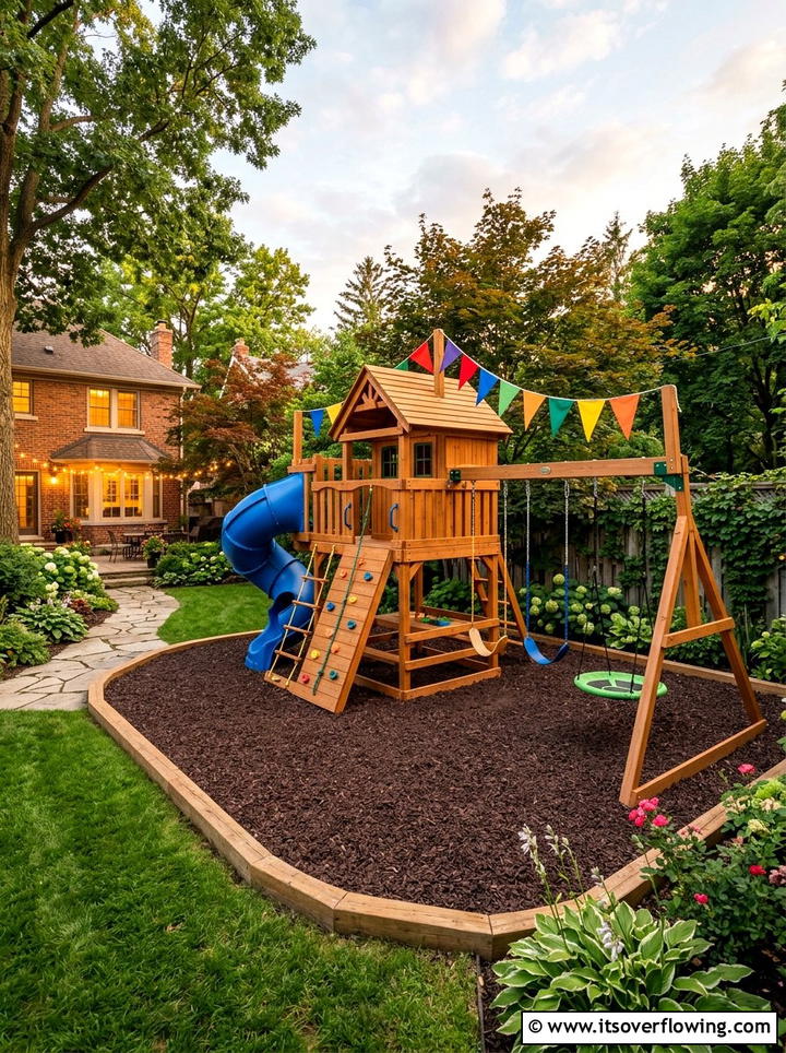 Stone Courtyard - 25 backyard ideas with string lights