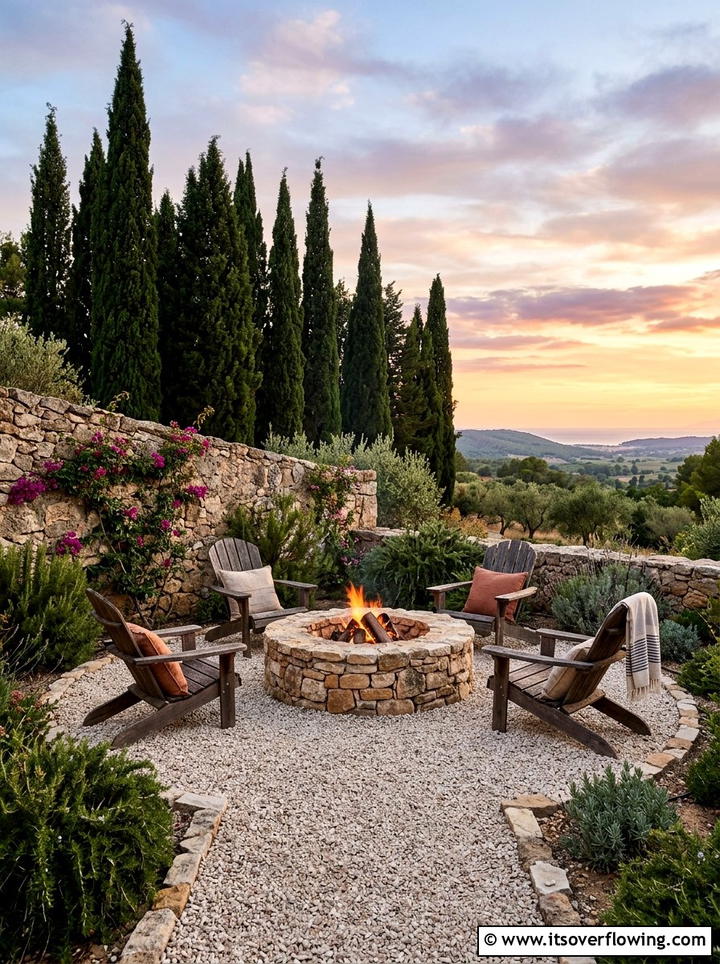 Stone Fire Pit - 25 backyard ideas with mediterranean style