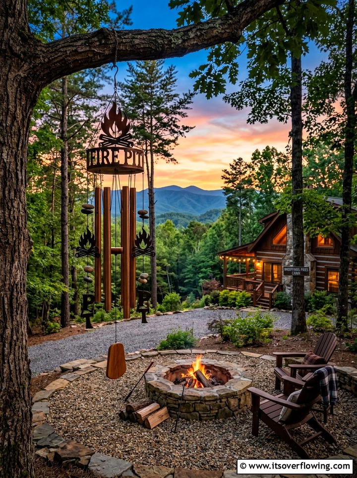 Stone Fire Pit Chime - 25 backyard decorating ideas with wind chimes