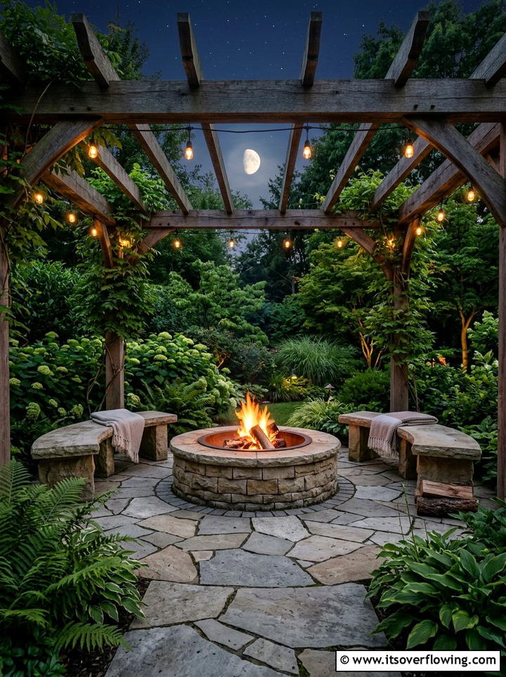 Stone Fire Pit Under Pergola - 25 backyard ideas with pergola and fire pit
