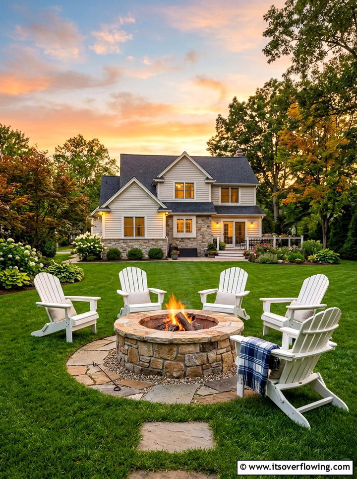 Stone Fire Pit With Adirondack Chairs - 25 backyard ideas with fire pit