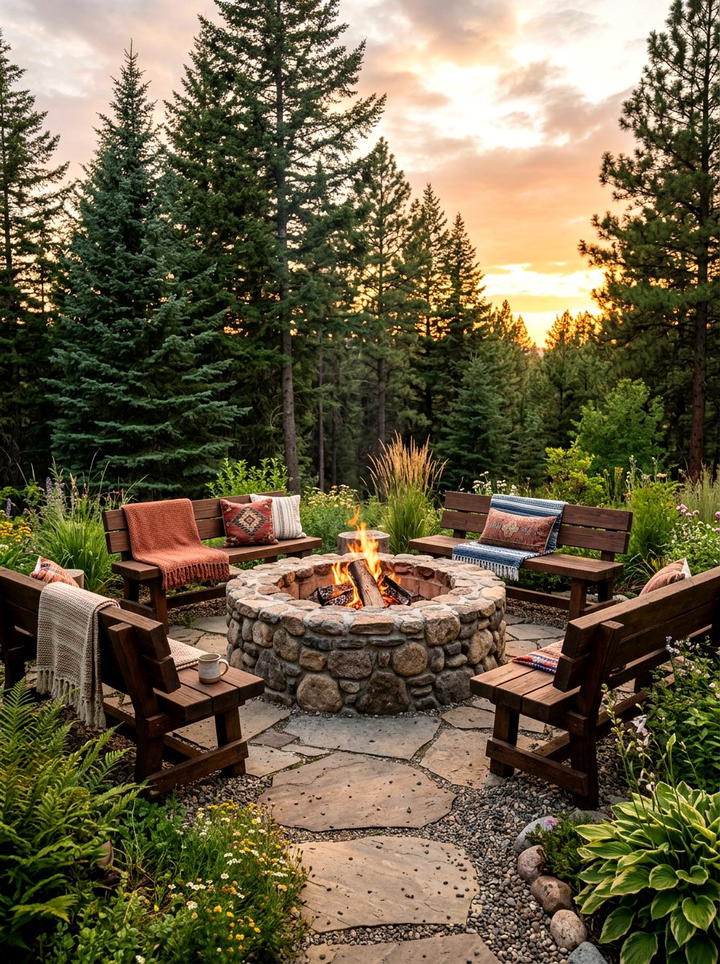 Stone Fire Pit - 25 backyard decorating ideas with boho accents