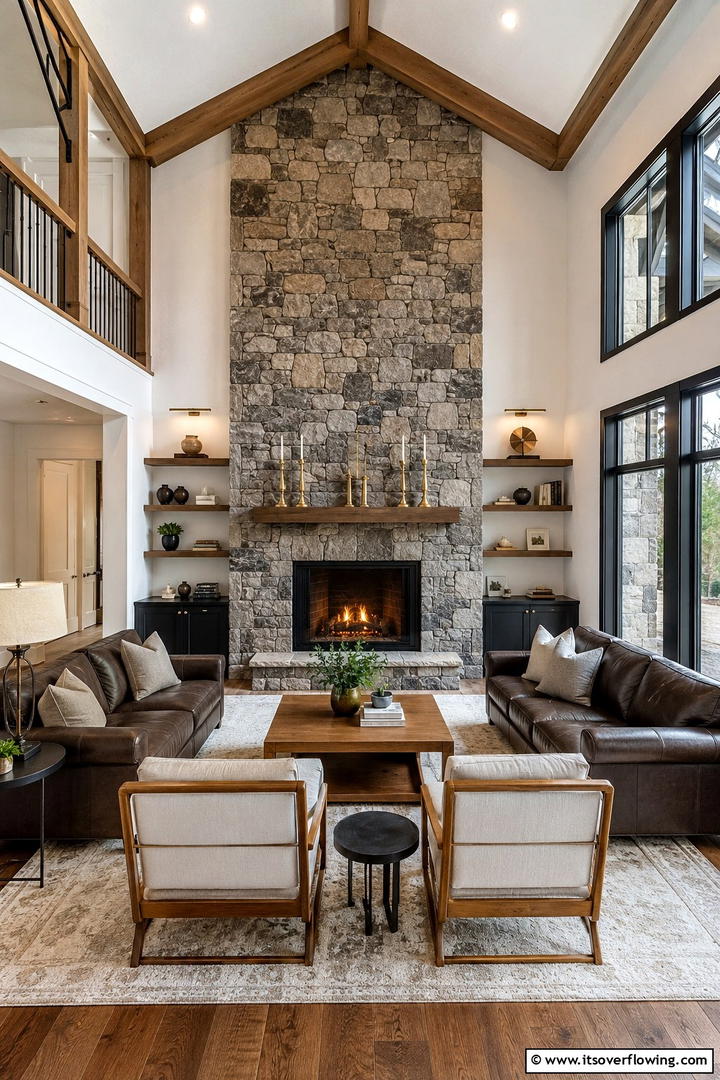Stone Fireplace Focal Point - 50 Living Room Fall Decor Ideas for Cozy Autumn Updates