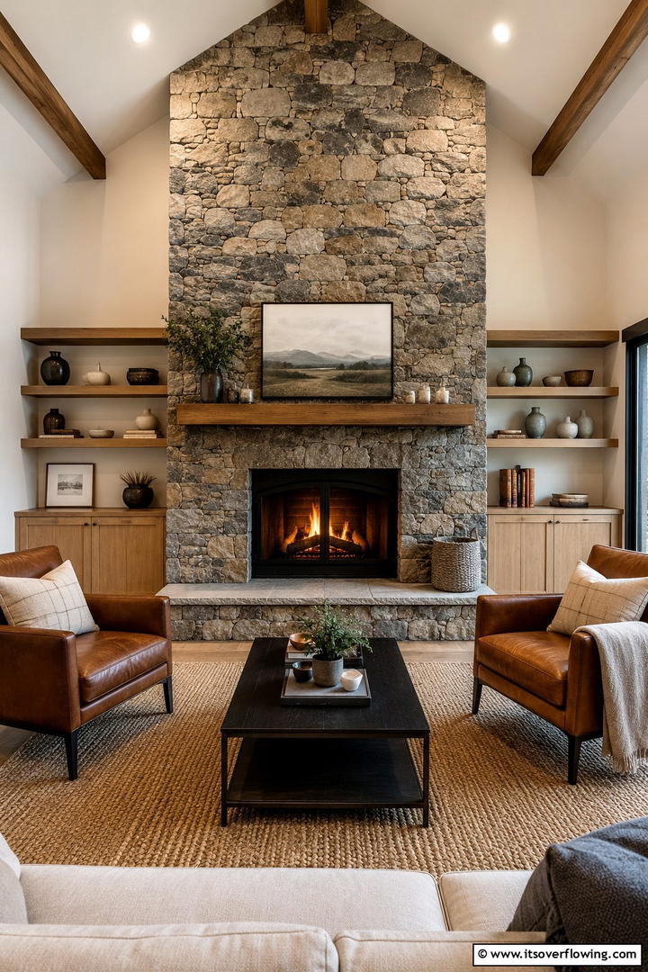 Stone Fireplace Focal Point - 30 Rustic Interior Design Ideas for Cozy Living Spaces