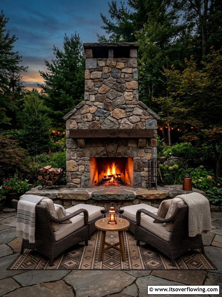 Stone Fireplace Surround - 25 backyard decorating ideas with farmhouse accents