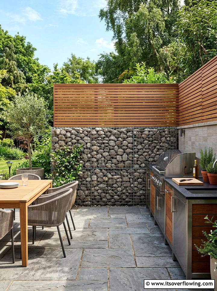 Stone Gabion Wall With Privacy Panel - 25 garden decor ideas with privacy panels