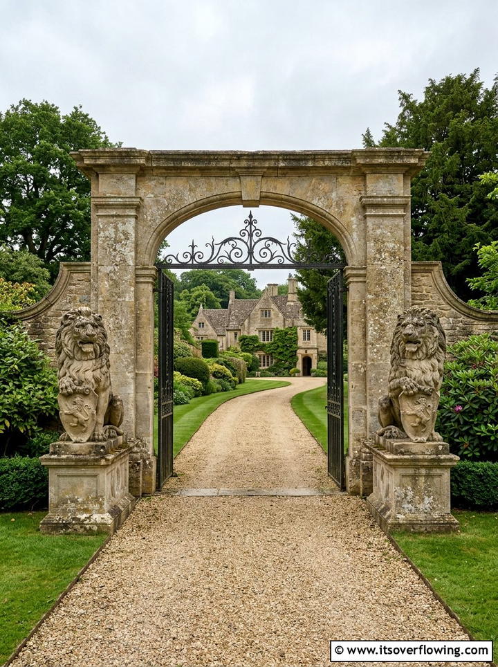 Stone Lion Entry Guard - 25 backyard decorating ideas with statues