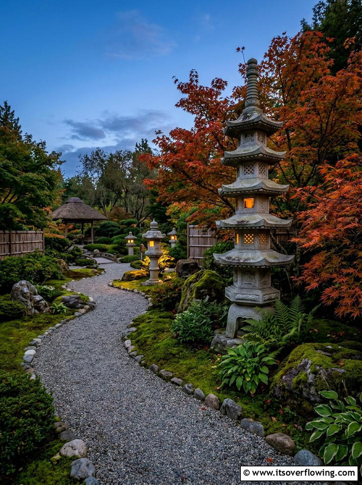 Stone Pagoda Lantern - 25 backyard ideas with path lighting