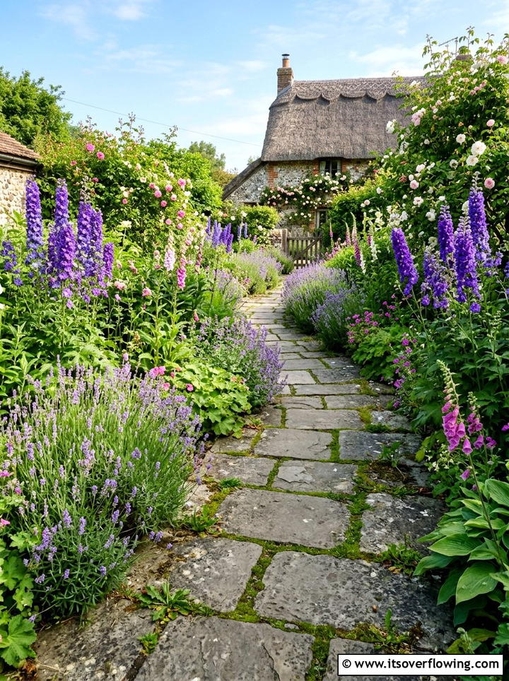 Stone Path - 25 backyard ideas with cottage garden