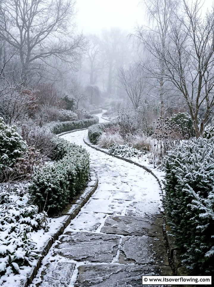 Stone Path - 25 garden decor ideas with winter decor