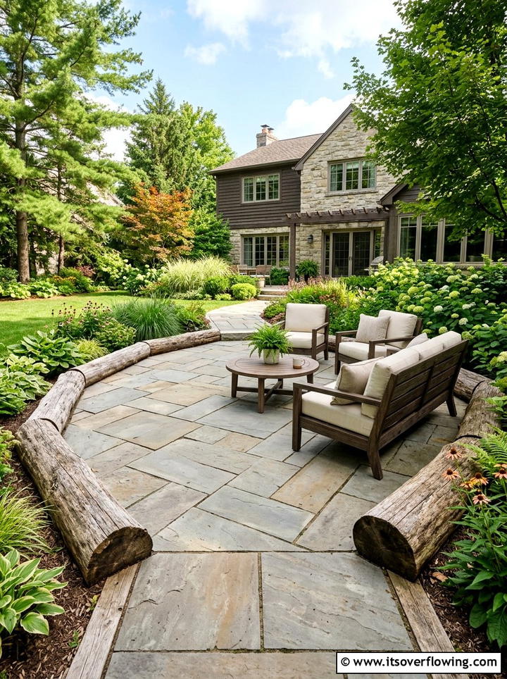 Stone Patio Log Edging - 25 backyard ideas with log edging