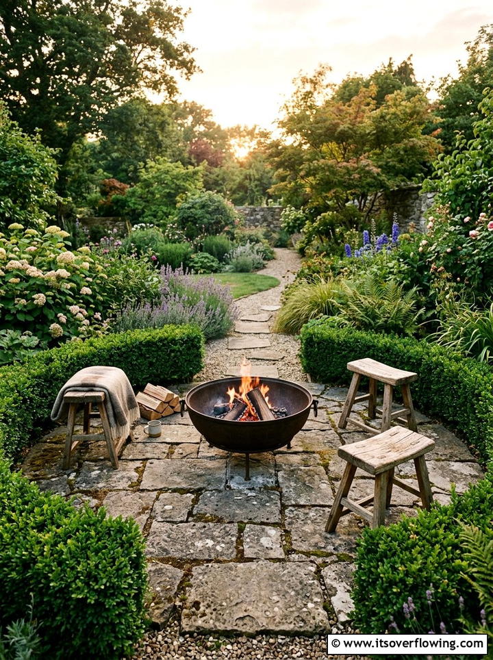 Stone Paved Fire Bowl Spot - 25 small garden ideas with fire bowl