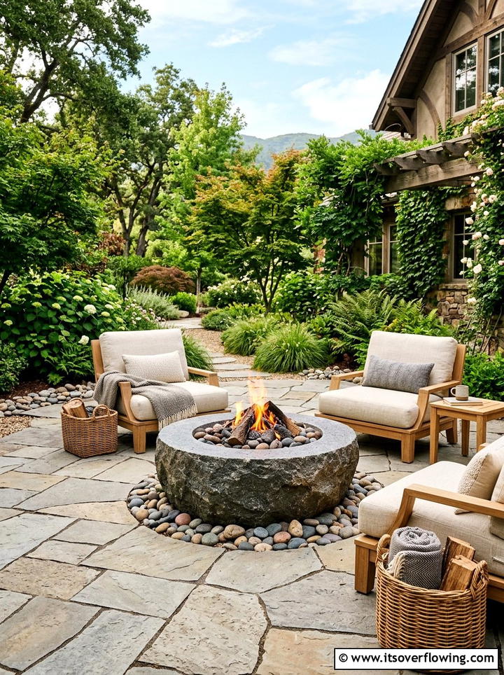 Stone Paver Patio - 25 backyard decorating ideas with tabletop fire bowls