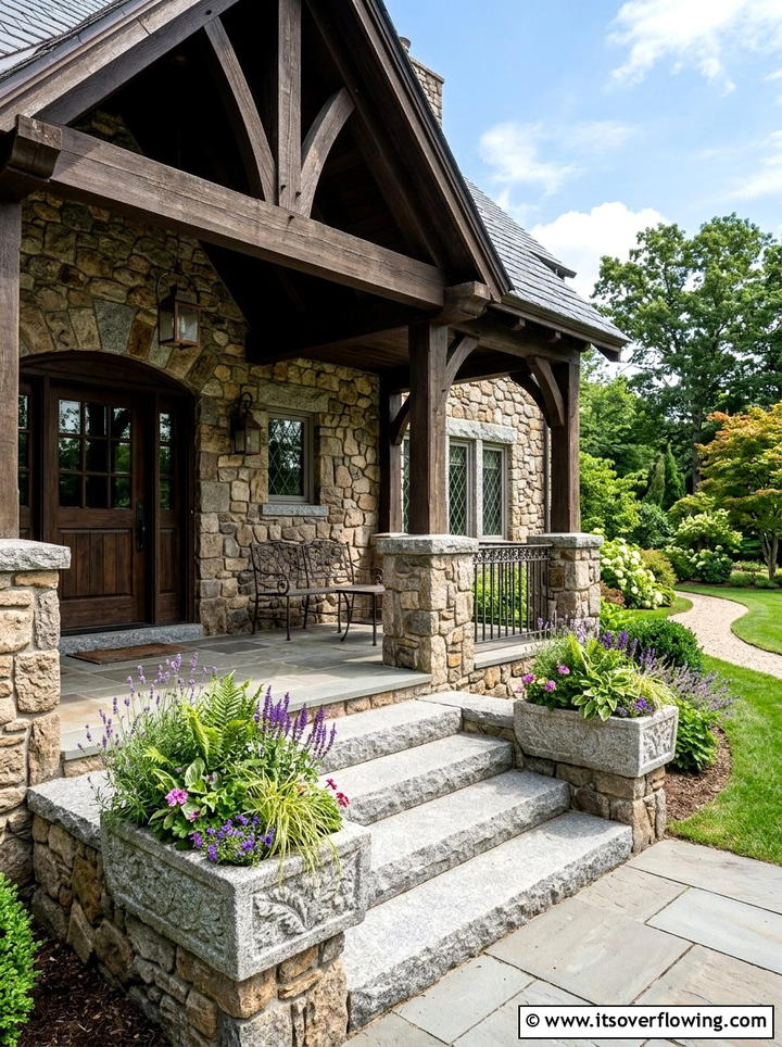Stone Porch Accent - 25 front porch ideas with matching planters