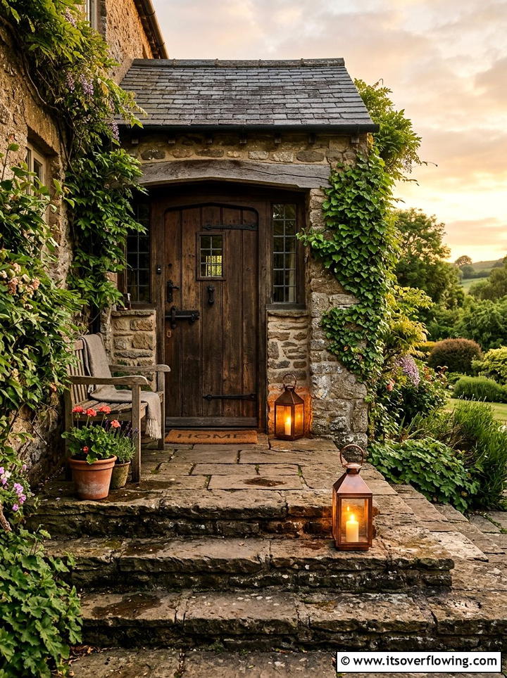 Stone Step Lighting - 25 front porch ideas with candle lanterns