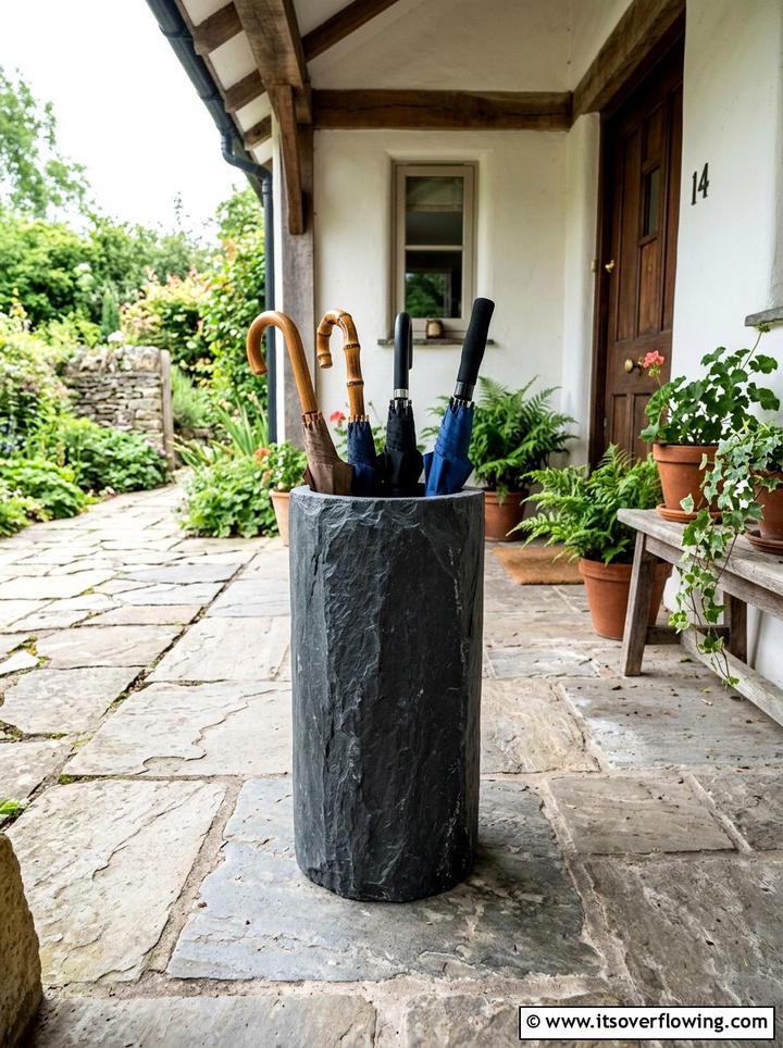 Stone Textured Umbrella Stand - 25 front porch ideas with umbrella stand