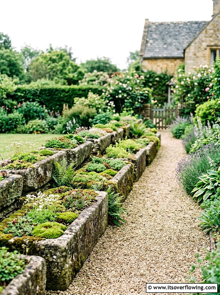 Stone Trough Border - 25 backyard ideas with vintage planters