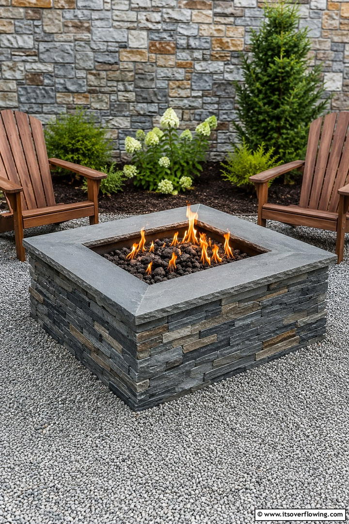 Stone Veneer Accent Square Fire Pit - 30 Square Fire Pit Ideas for Modern Outdoor Gathering Spaces