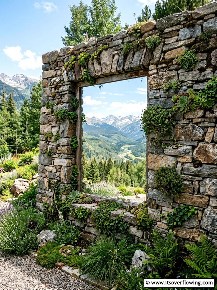 Stone Wall Mirror - 25 backyard decorating ideas with mirror accents