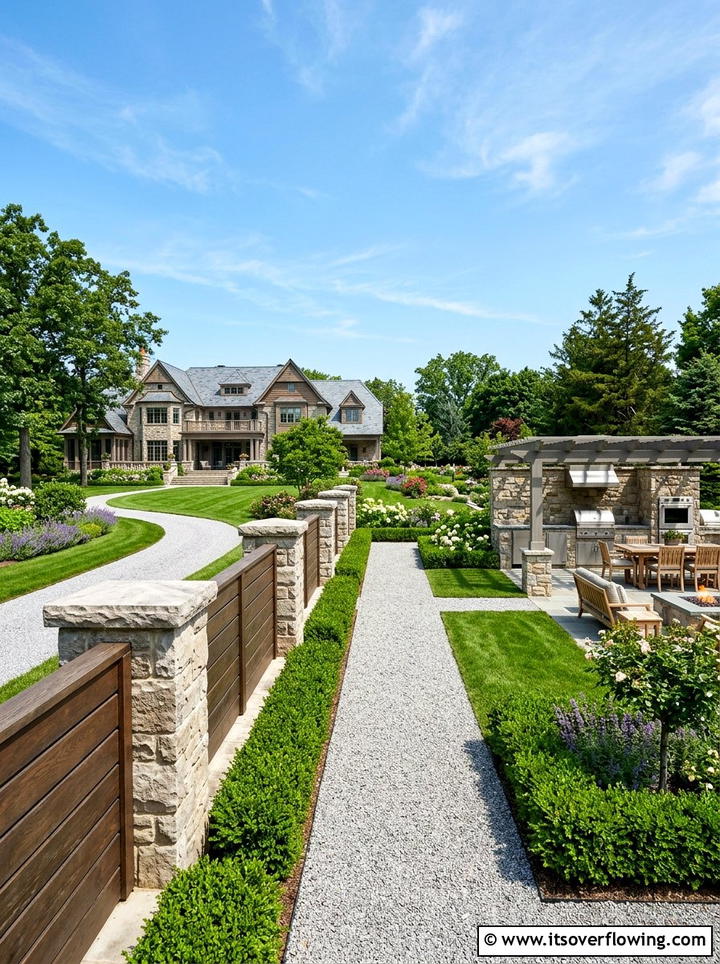 Stone and wood fence - 25 backyard ideas with fence
