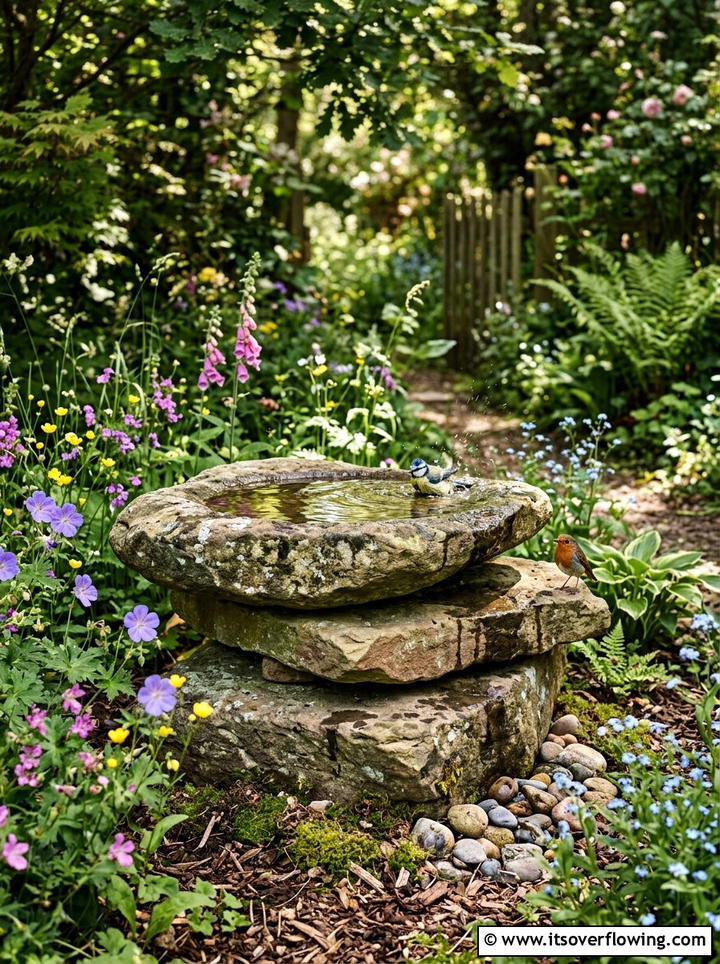 Stone birdbath - 25 upcycled garden ideas with stones