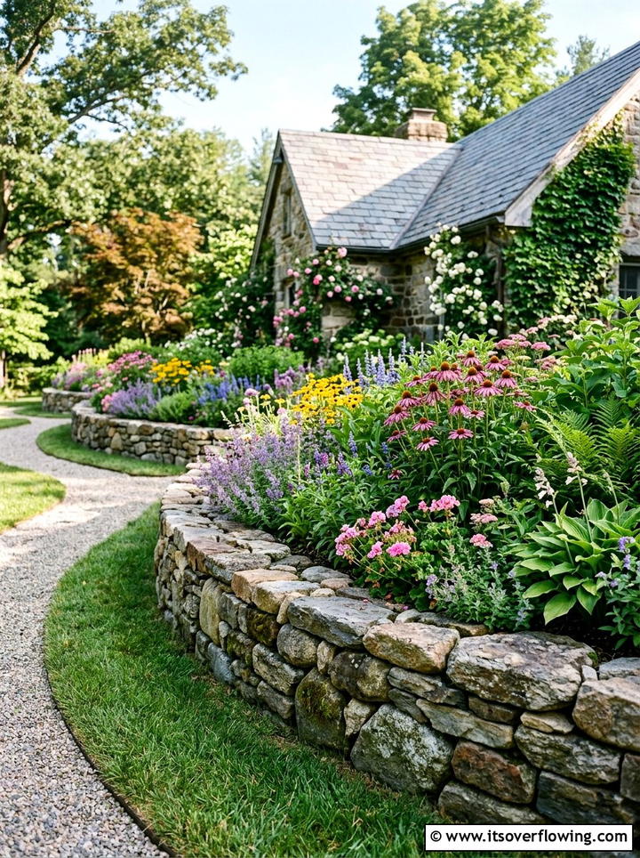 Stone border garden bed - 25 cheap garden ideas with native plants