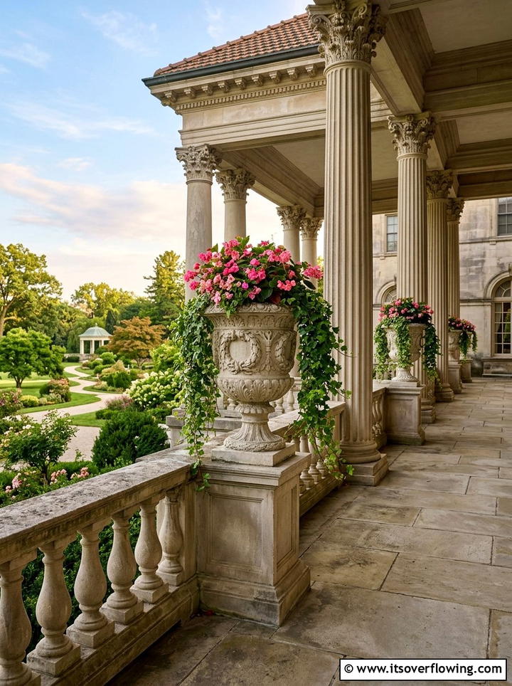 Stone column planters - 25 front porch ideas with tall planters
