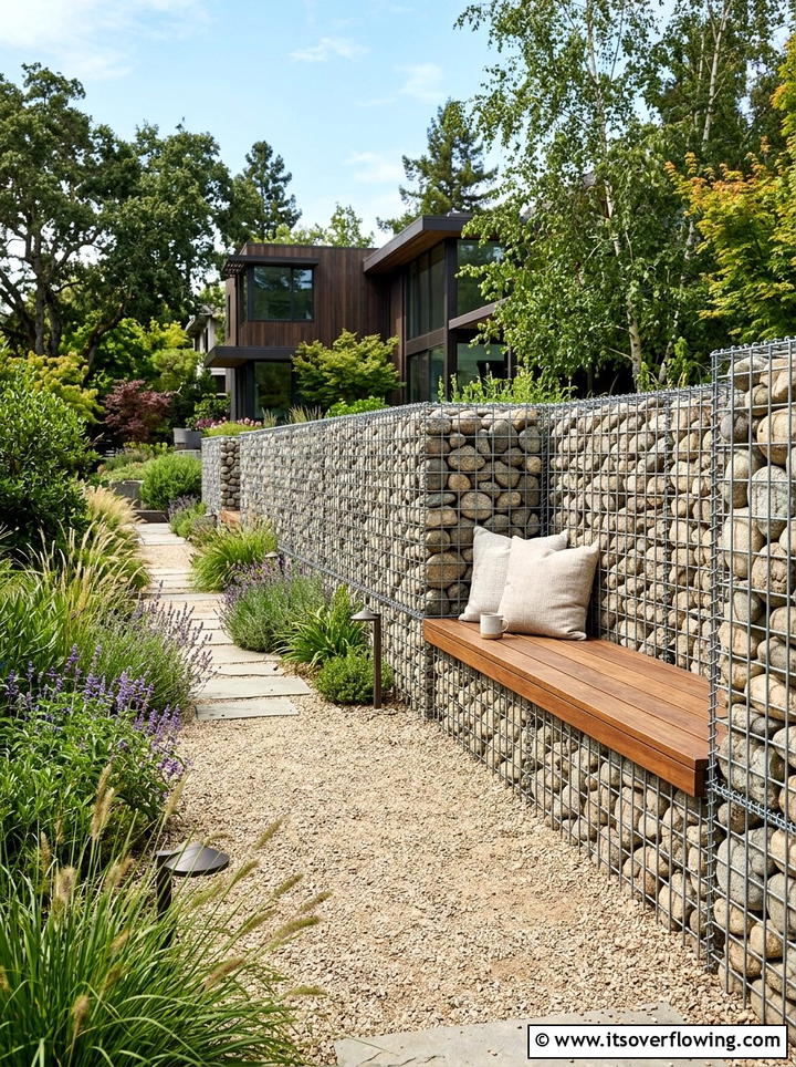 Stone gabion wall - 25 garden ideas for windy areas