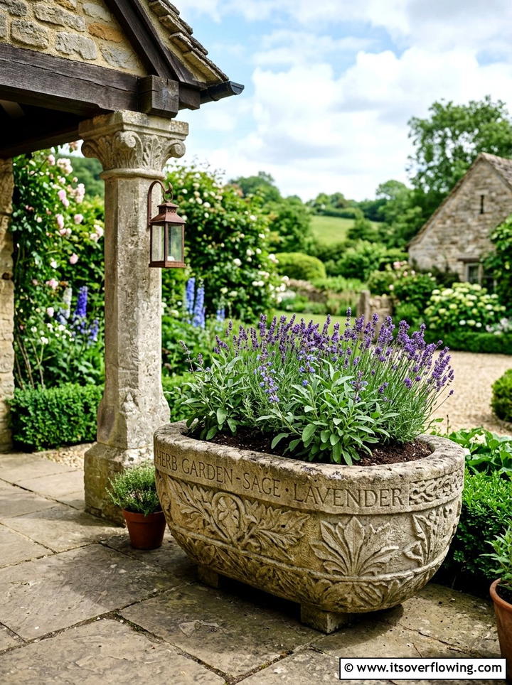Stone herb planter - 25 front porch ideas with herb planters