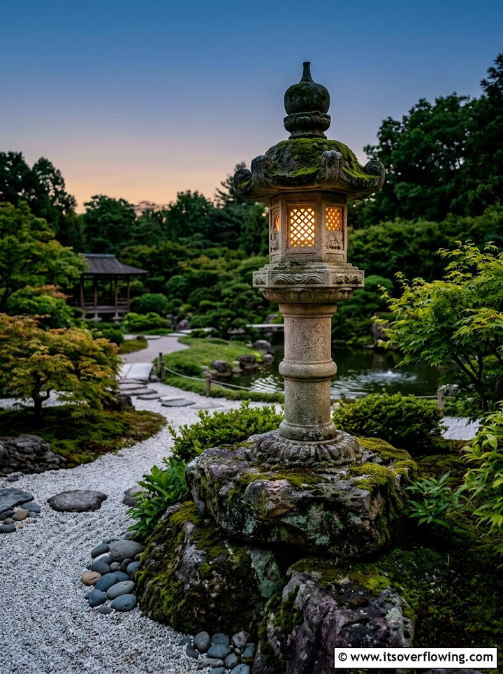 Stone lantern lighting - 25 small garden ideas with zen style