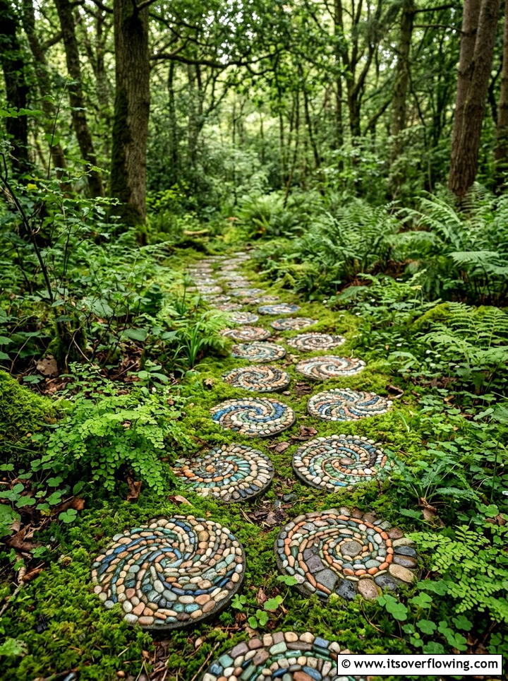 Stone mosaic stepping stones - 25 garden ideas with pebble mosaics