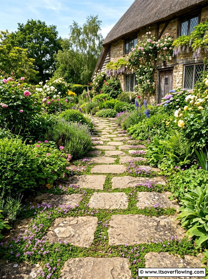 Stone path with ground cover - 25 cheap garden ideas with low maintenance plants