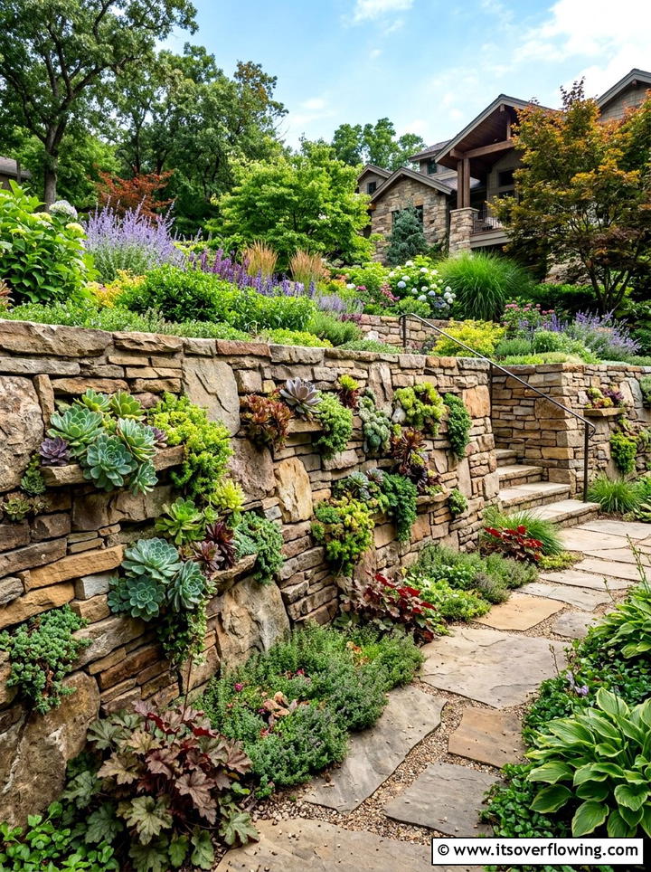 Stone planter retaining wall - 25 backyard decorating ideas with succulent pots