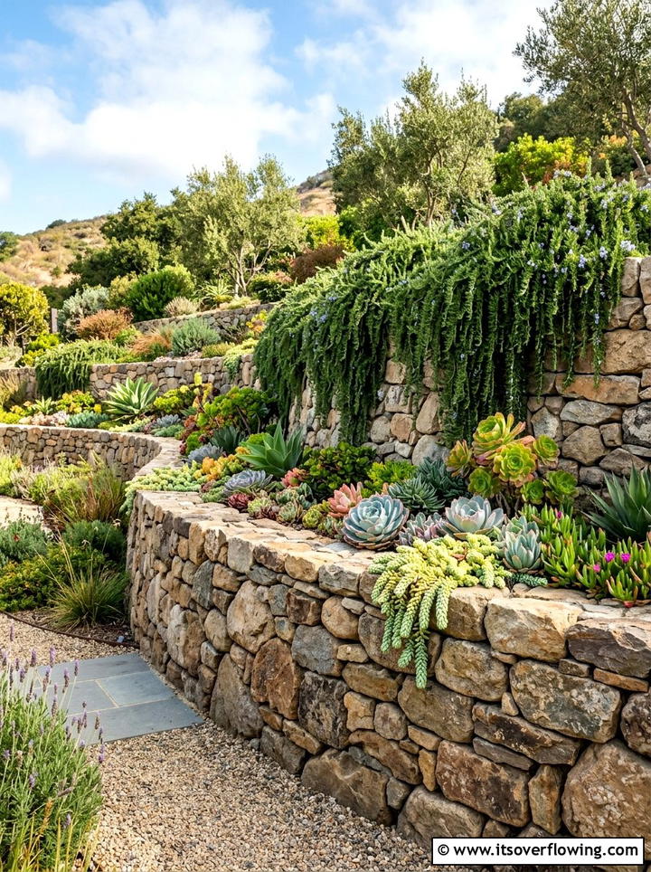 Stone retaining wall - 25 creative garden ideas with drought proof landscaping