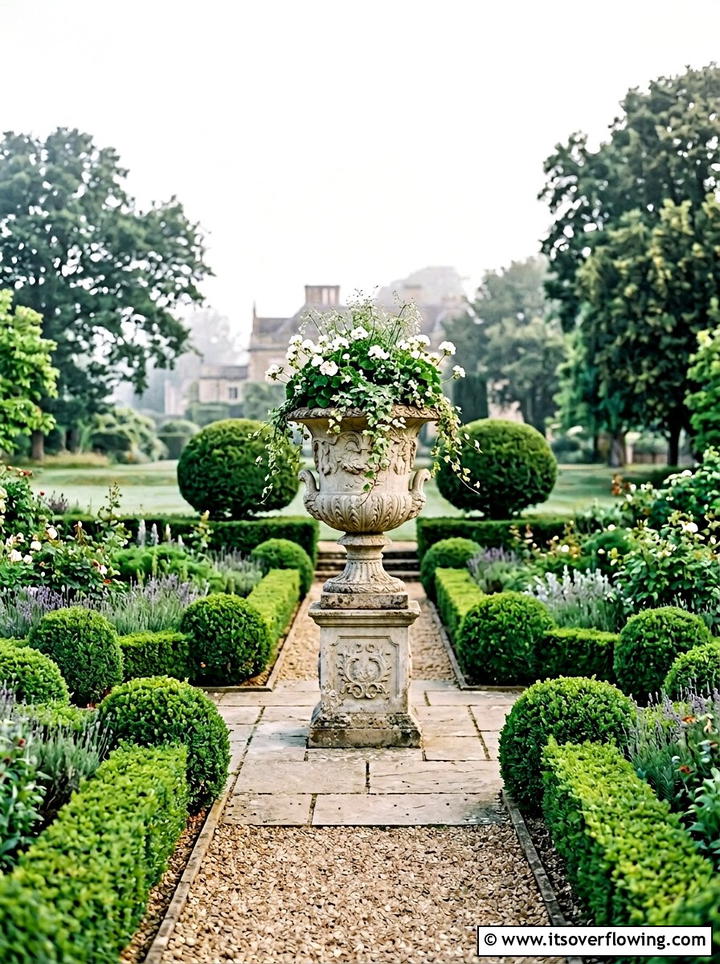 Stone urn garden feature - 25 garden design ideas with pot displays