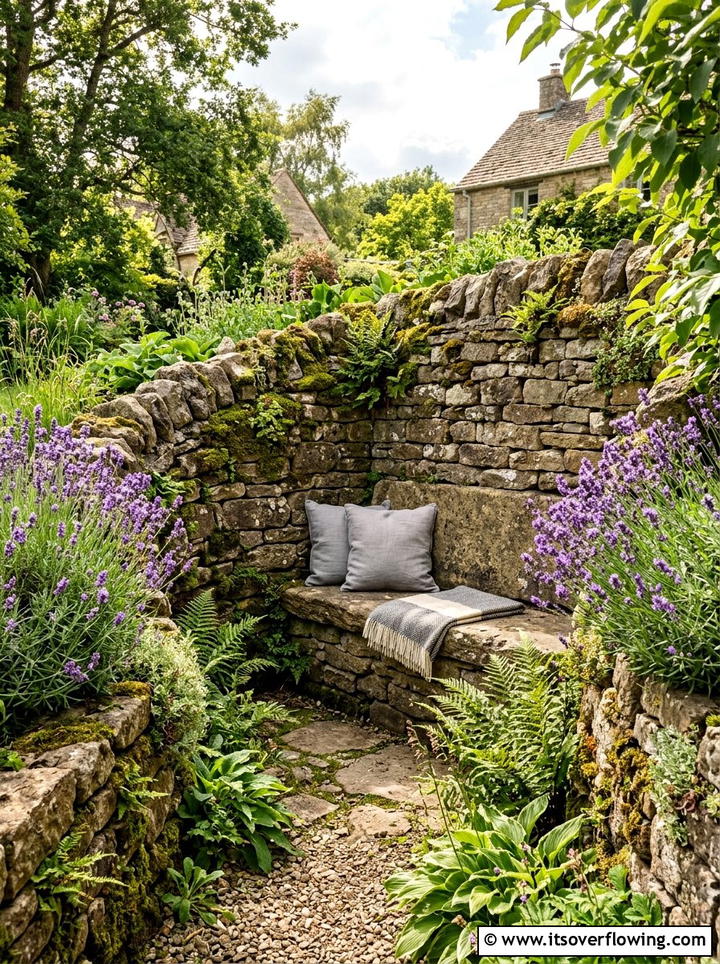 Stone wall alcove - 25 creative garden ideas with hidden garden corners