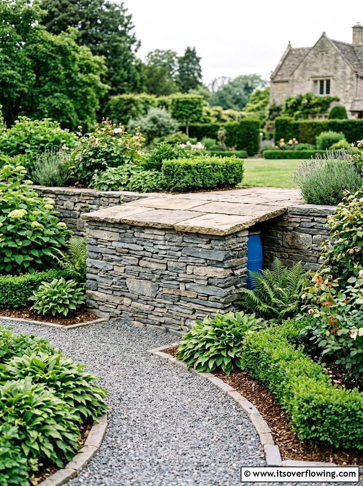 Stone wall barrel cover - 25 garden ideas with rain barrels