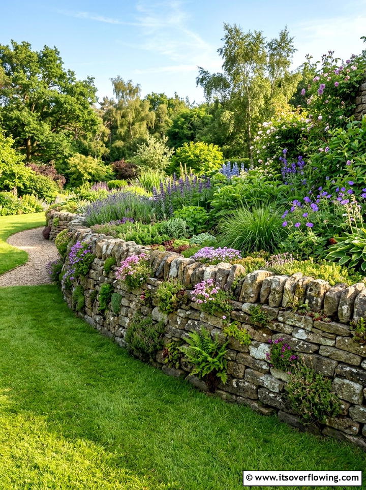 Stone wall garden bed - 25 garden design ideas with vertical gardens