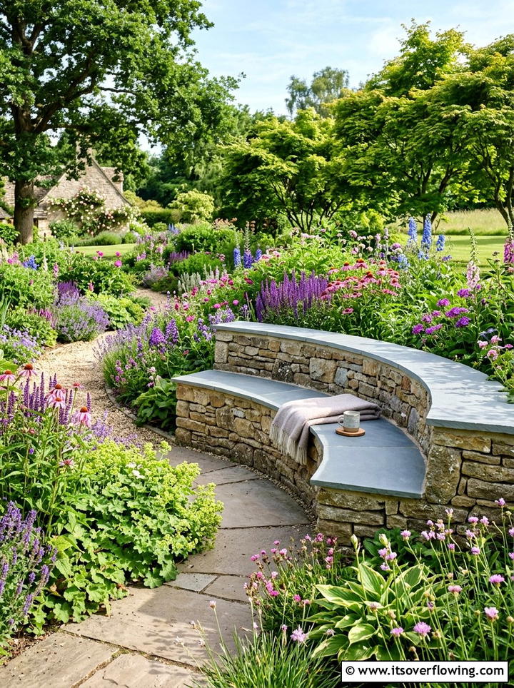 Stone wall seating - 25 creative garden ideas with outdoor reading spaces