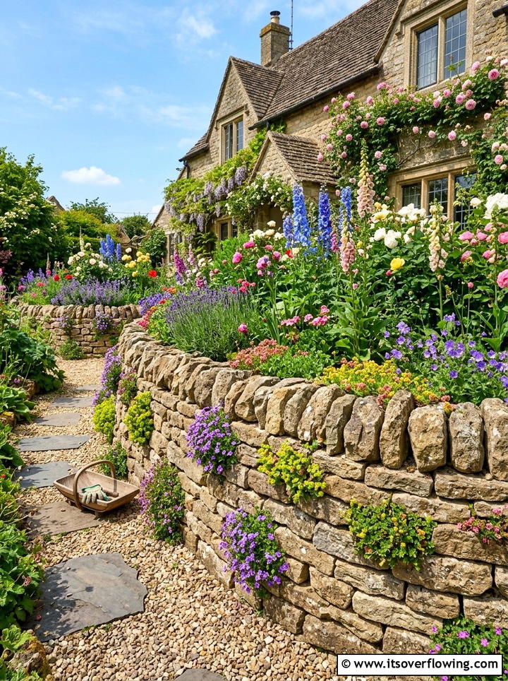 Stone wall - 25 garden decor ideas for cottage gardens